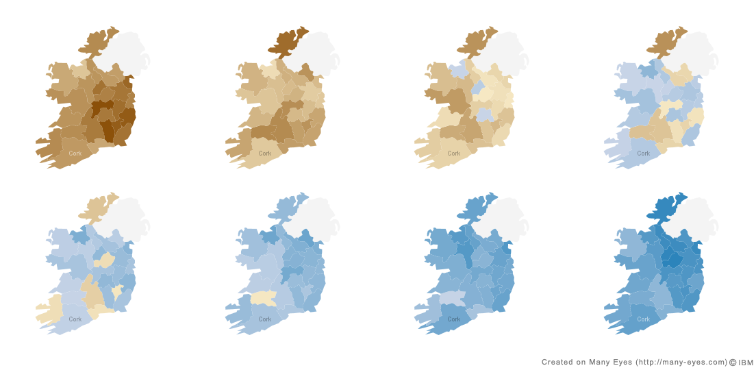 Heat map of price changes in Ireland's property markets