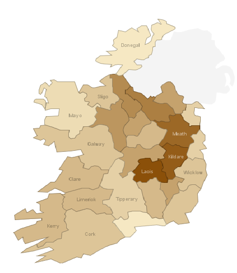 Unemployment in Ireland by county, April 2009 compared to 2005/2006